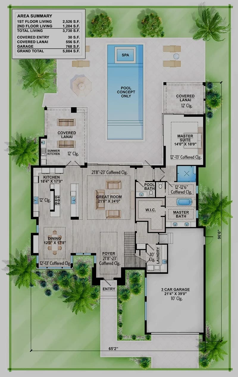 All of Master Down Modern House Plan with Outdoor Living Room