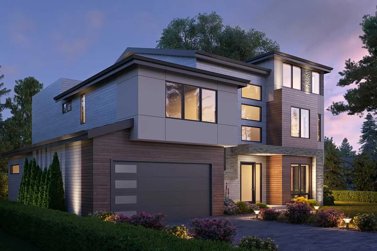 3-Story Contemporary House Plan with Rooftop Deck, photo 3 of 4