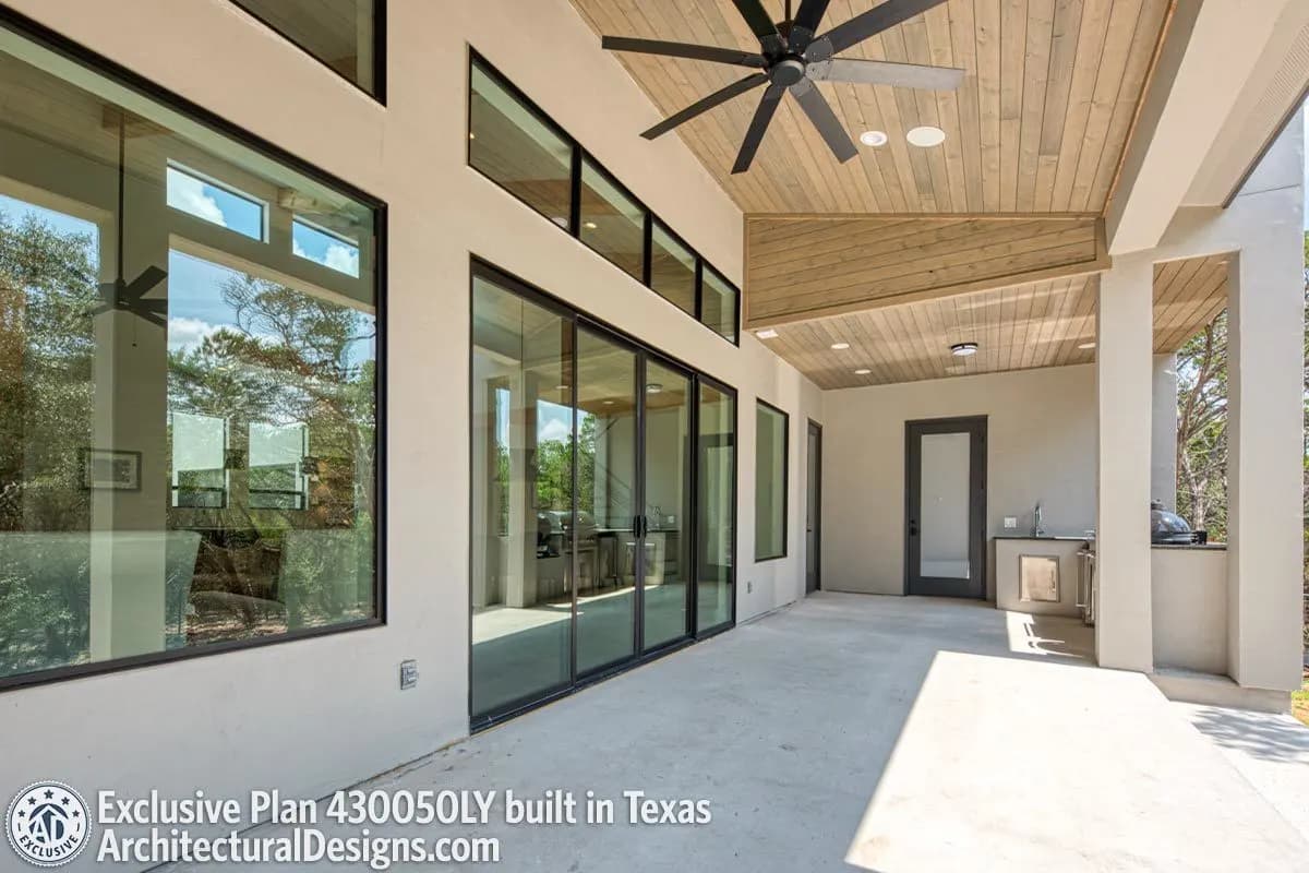 Modern Hill Country House Plan with Open Air Upstairs Balcony, photo 4 of 4