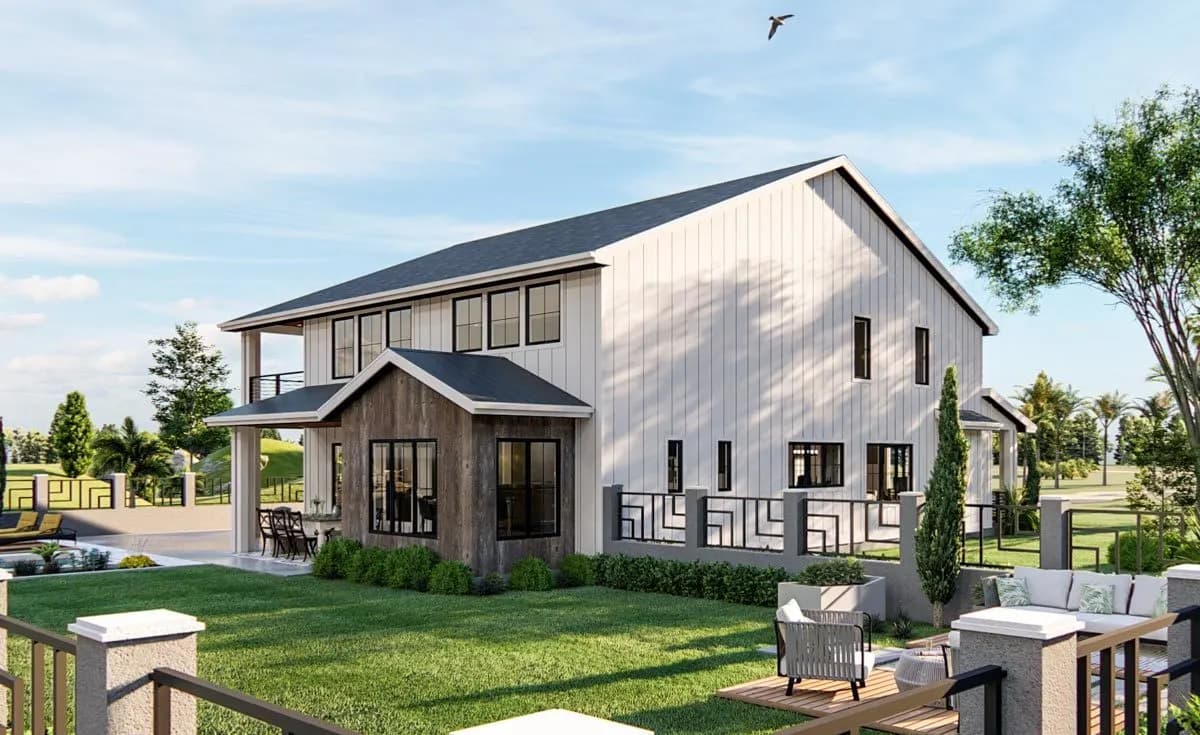 New American House Plan with Exposed Beamed Entryway, photo 3 of 4