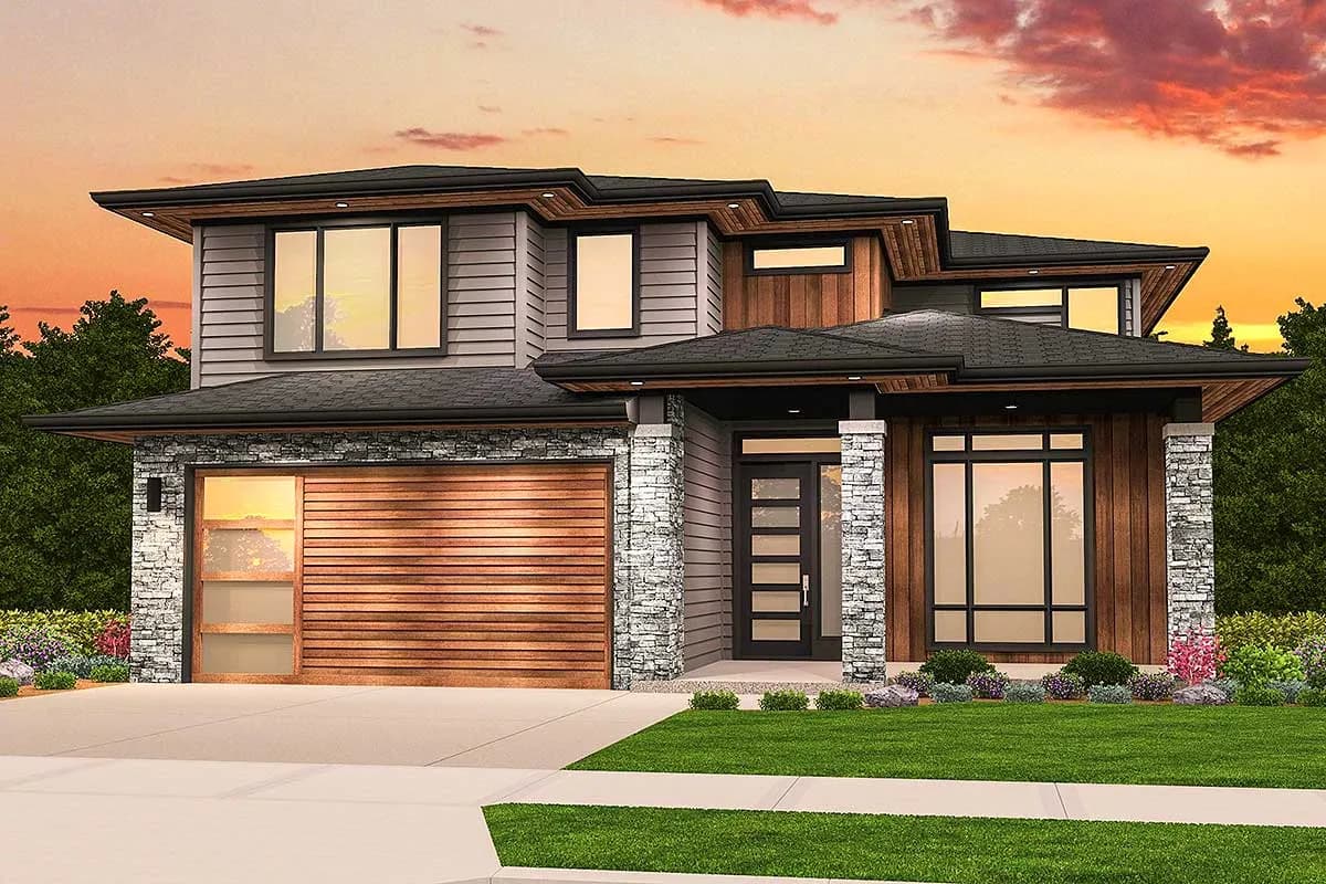 Exterior of Two Story Prairie Style House Plan