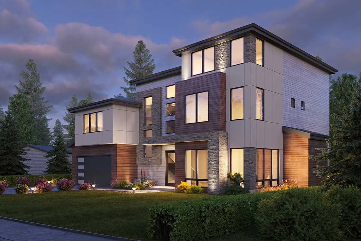 3-Story Contemporary House Plan with Rooftop Deck, photo 2 of 4
