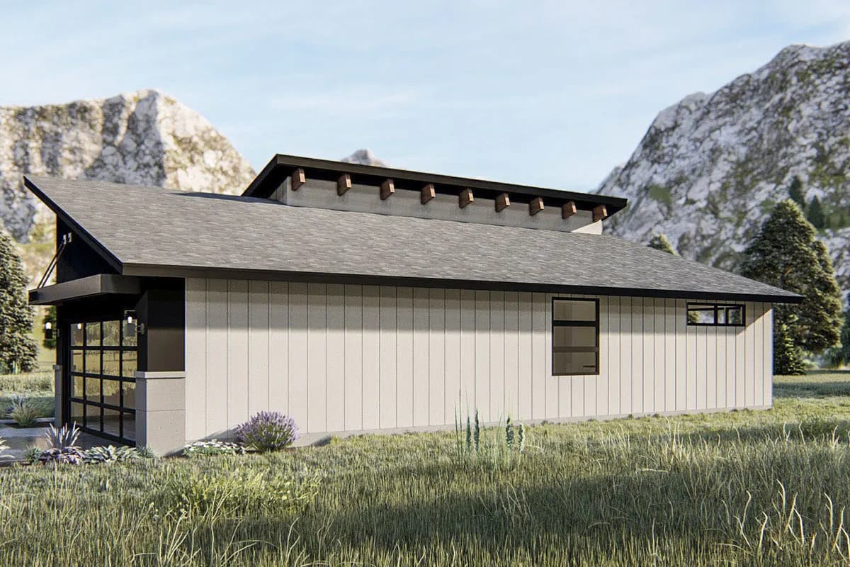 Modern Ranch Home Plan with Dynamic Roofline, photo 3 of 4
