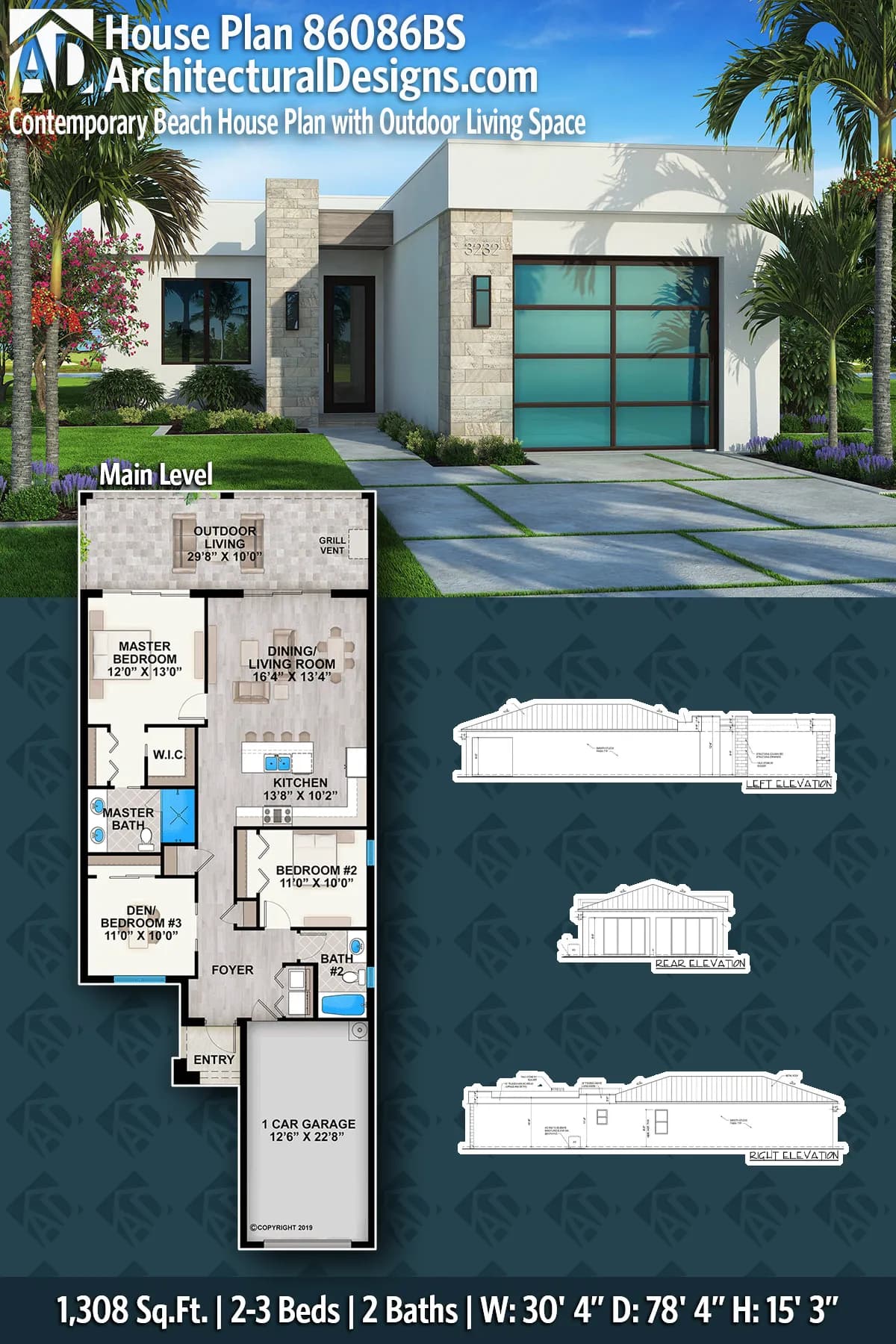 Contemporary Beach House Plan with Outdoor Living Space, photo 2 of 2