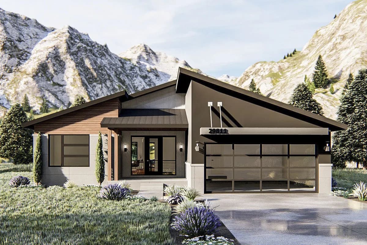 Modern Ranch Home Plan with Dynamic Roofline, photo 1 of 4