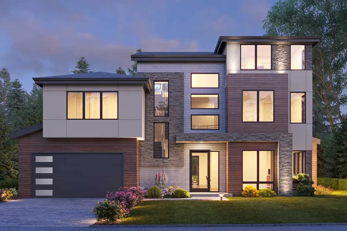 3-Story Contemporary House Plan with Rooftop Deck, photo 1 of 4